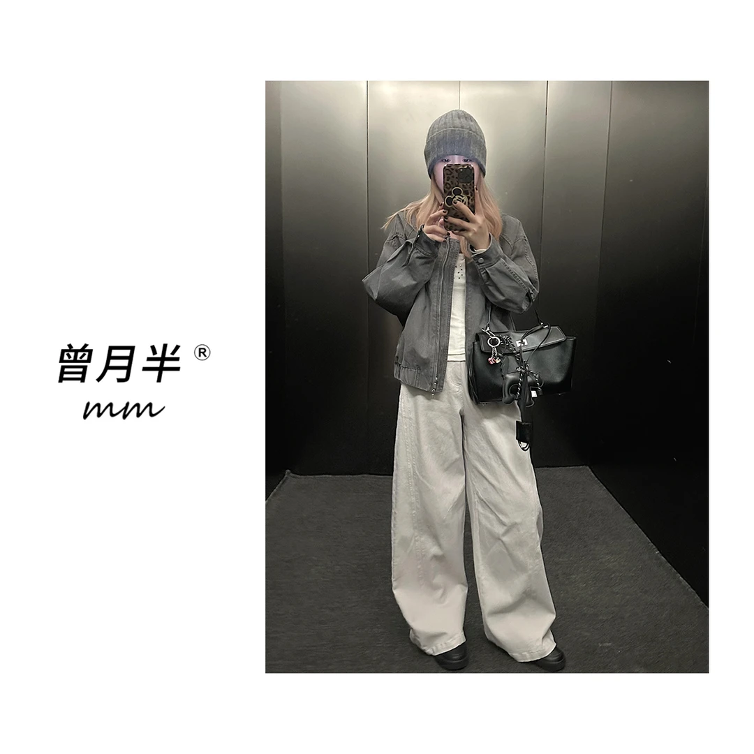 曾月半《特殊炒色夹克》全棉格雷灰帅气短款防风夹克外套！ZS1322
