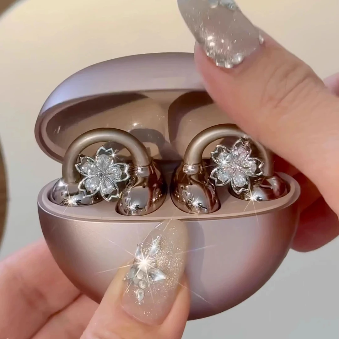 铜合金耳饰 爆闪樱花耳夹扣女小众精致耳饰DIY配饰耳机夹扣可转动