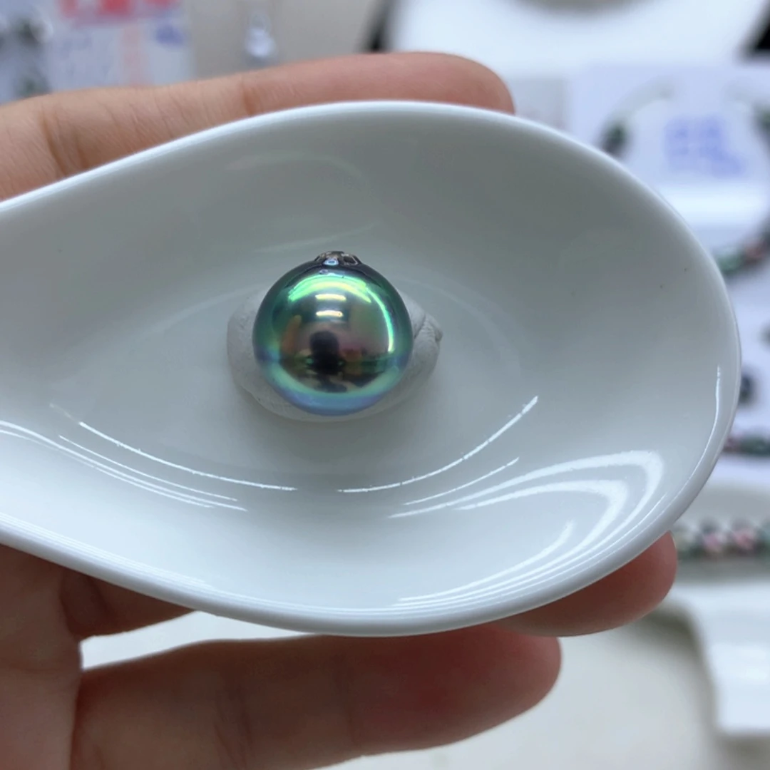 裸珠海水珍珠孔雀绿炫