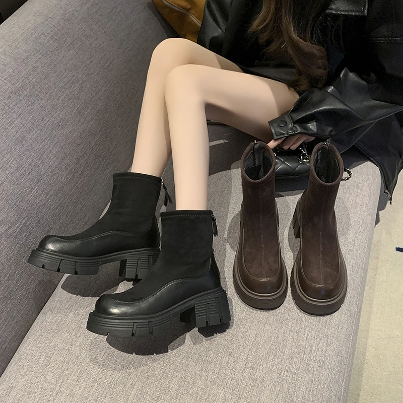 切尔西靴女2025新款春秋复古百搭小个子短靴厚底软底马丁瘦瘦靴子