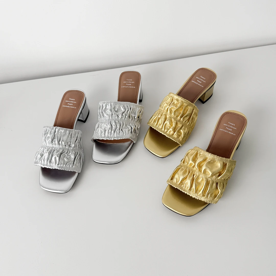 【断码现货】 头层羊皮/跟高5.5cm/博主推荐粗跟凉拖金银色系百搭