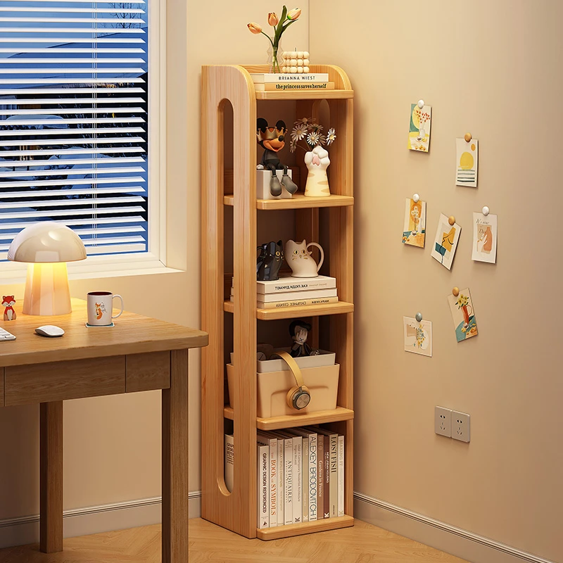 实木书架落地置物架多层收纳储物柜学生家用墙角不占空间简易书柜