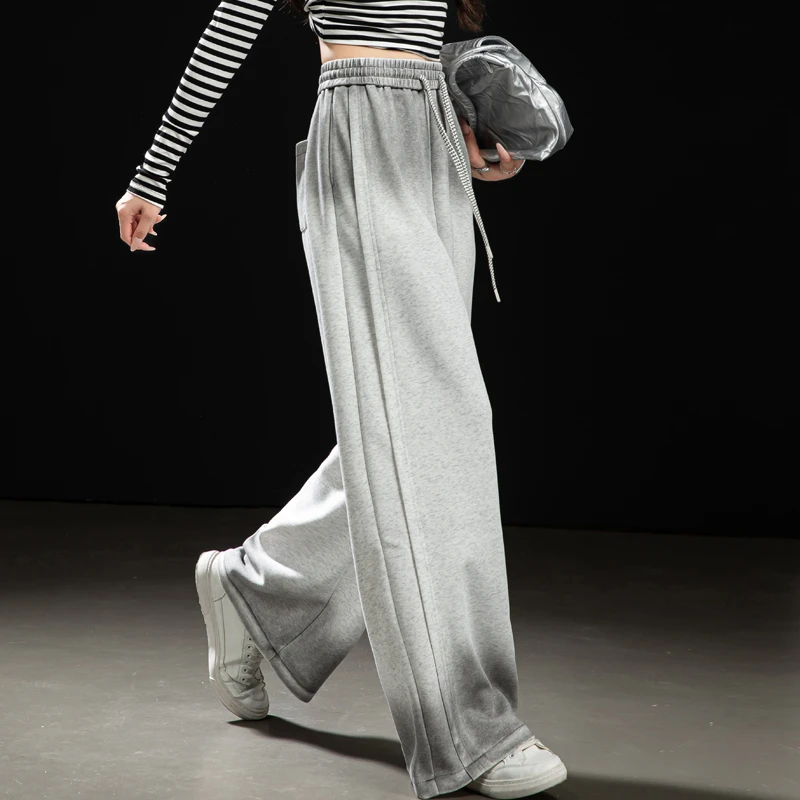 扎染渐变阔腿裤女2025新款早秋网红运动裤女直筒显瘦灰色休闲卫裤