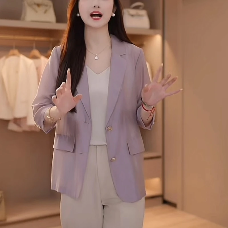 莱赛尔天丝西装轻薄透气2025夏新款韩版时尚宽松小个子洋气小西服