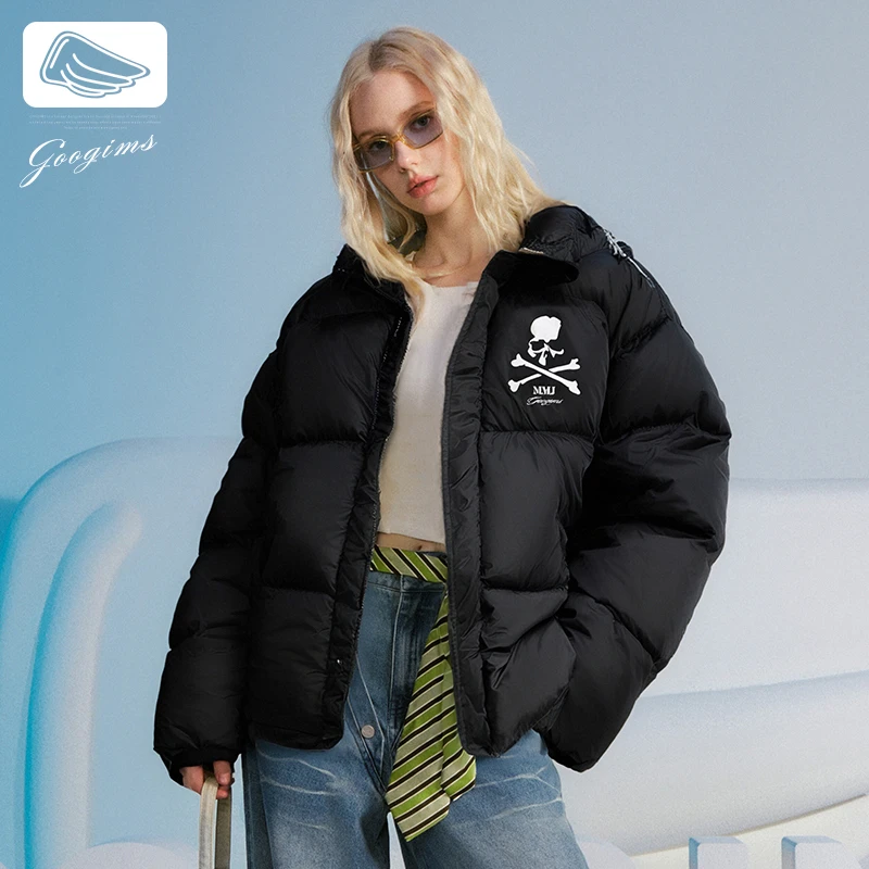 韩国Googims鹅绒服男女同款秋冬骷髅百搭休闲宽松短款情侣款外套