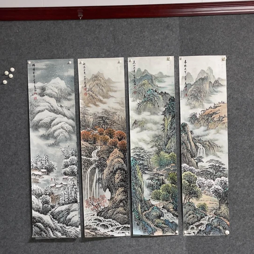 国画山水四条屏画芯 四尺对开 王义华老师作品