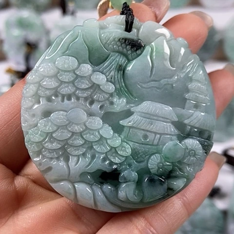 翡翠颈饰未镶嵌山水两面工福利