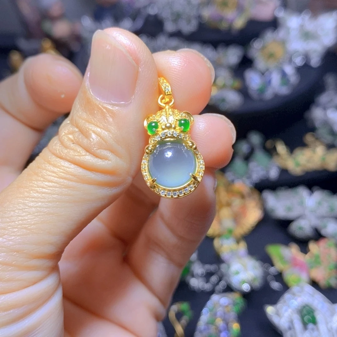 翡翠银S925镶嵌吊坠(不含链)天然翡翠