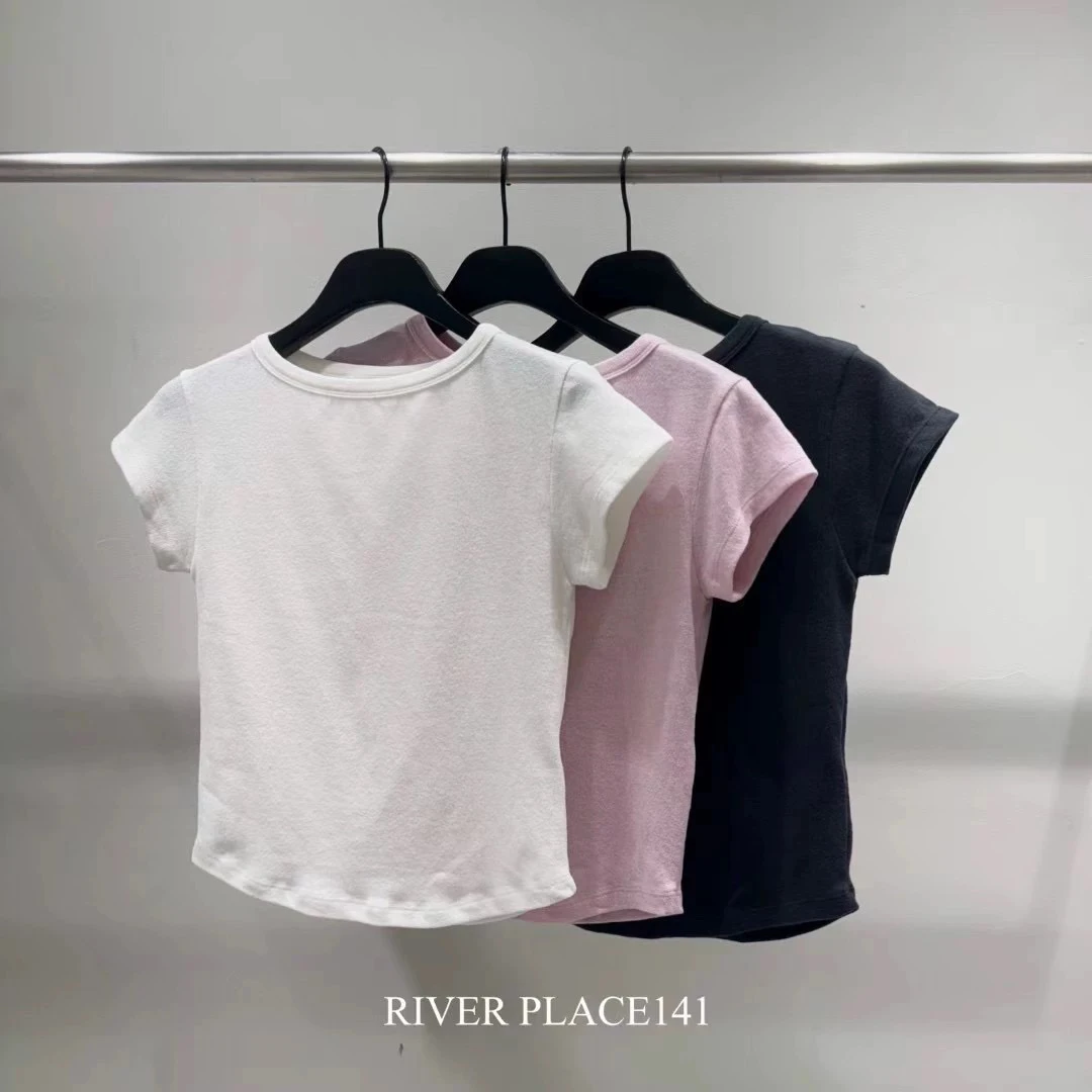 韩国正品 25夏 RIVER正肩显瘦圆领短袖T（N0退）