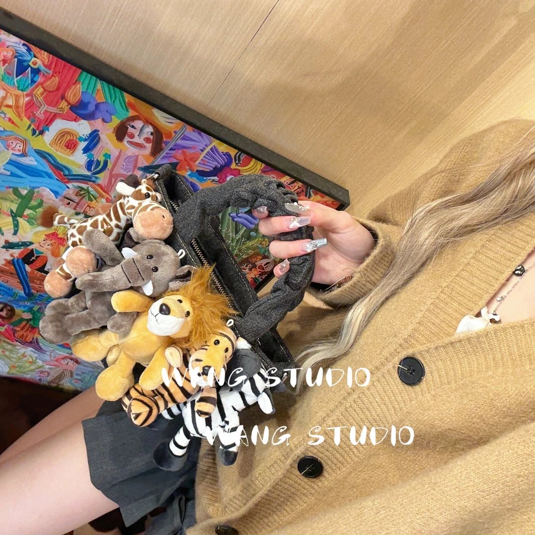 调调包包WANG STUDIO【开心动物园】小众设计款 黑色牛仔动物菜篮子