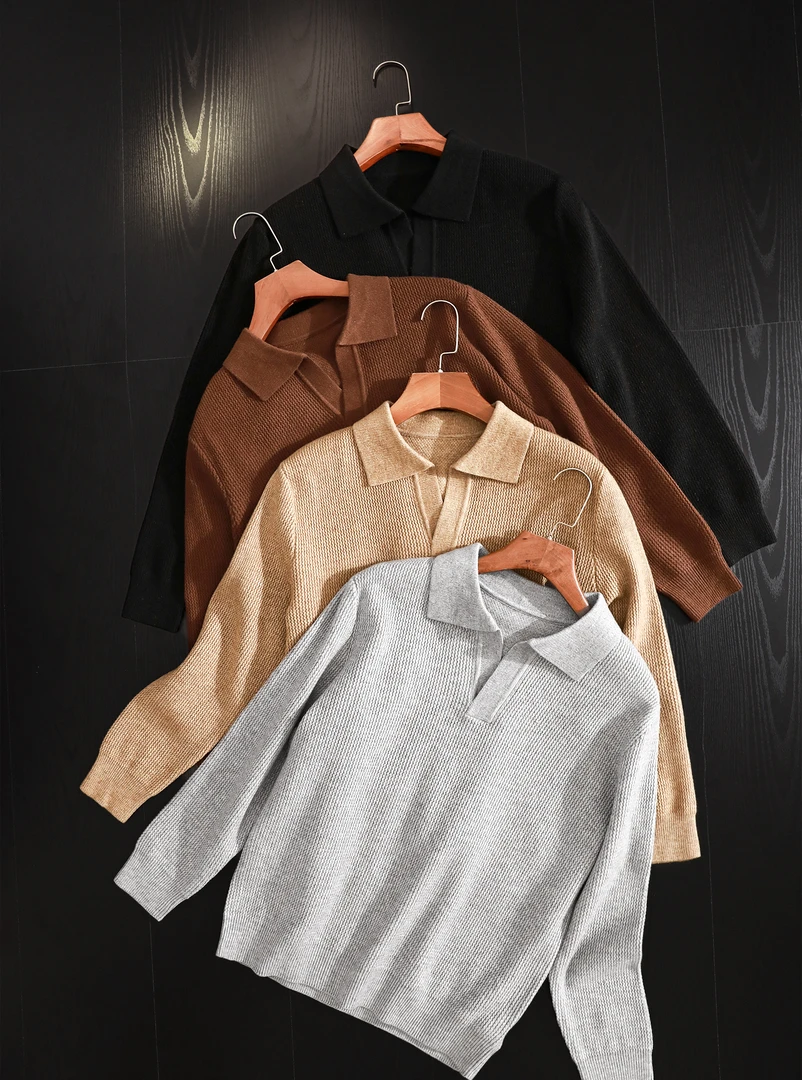 男士秋冬季款针织衫翻领长袖V领时尚休闲百搭polo衫轻奢高级感