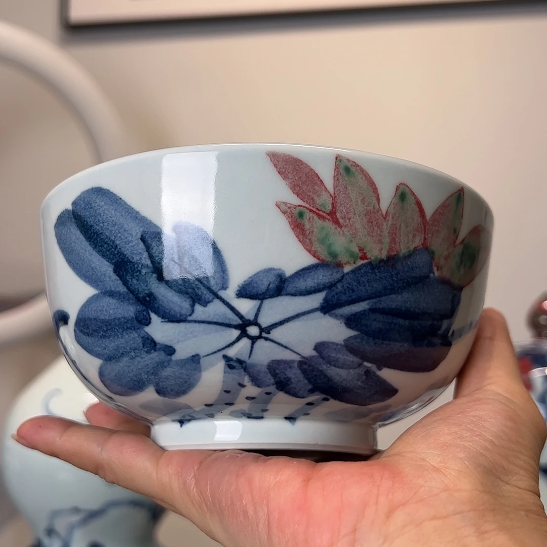 青花釉里红色差放漏手工碗