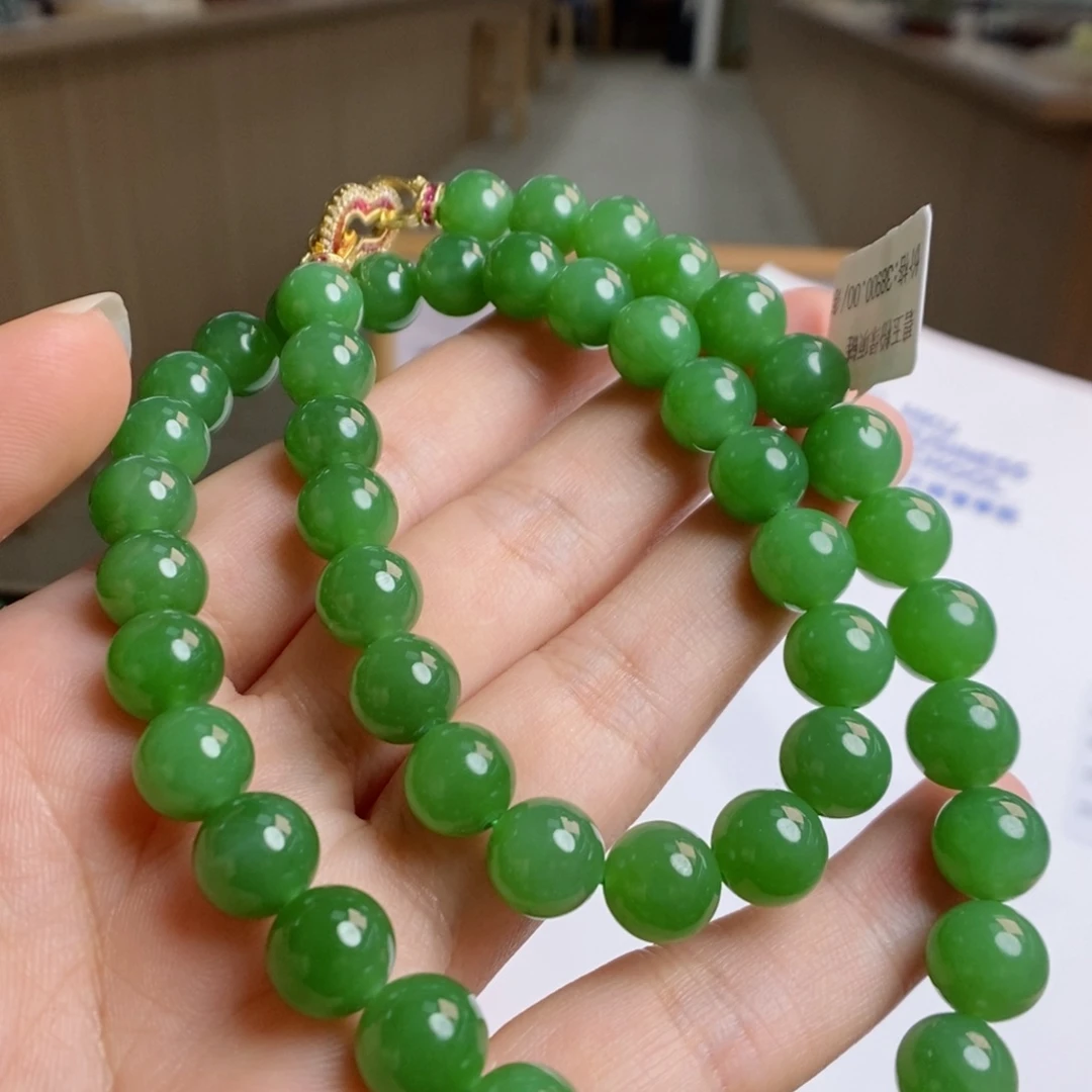 和田玉未镶嵌颈饰约卡10粉绿