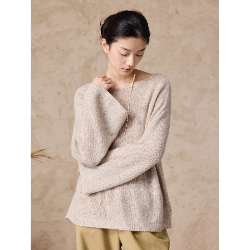 Q.TU毛衣羊绒衫针织女新款百搭宽松长袖一字领秋冬好看慵懒上衣