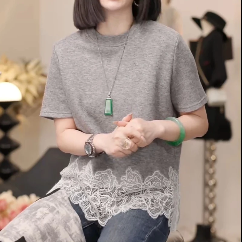 早秋设计感高品质蕾丝钩花短袖上衣LK2506148