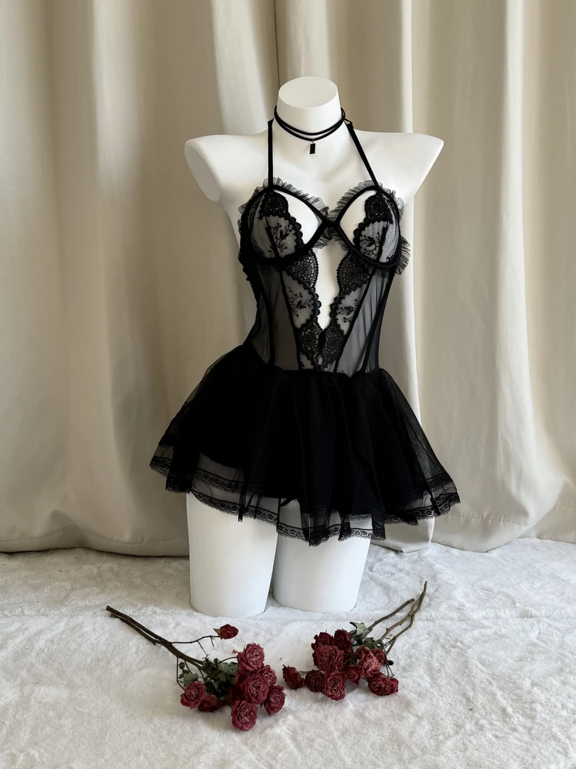 【SWAN】女士私房睡衣性感火辣露背加钢圈睡裙制服套装