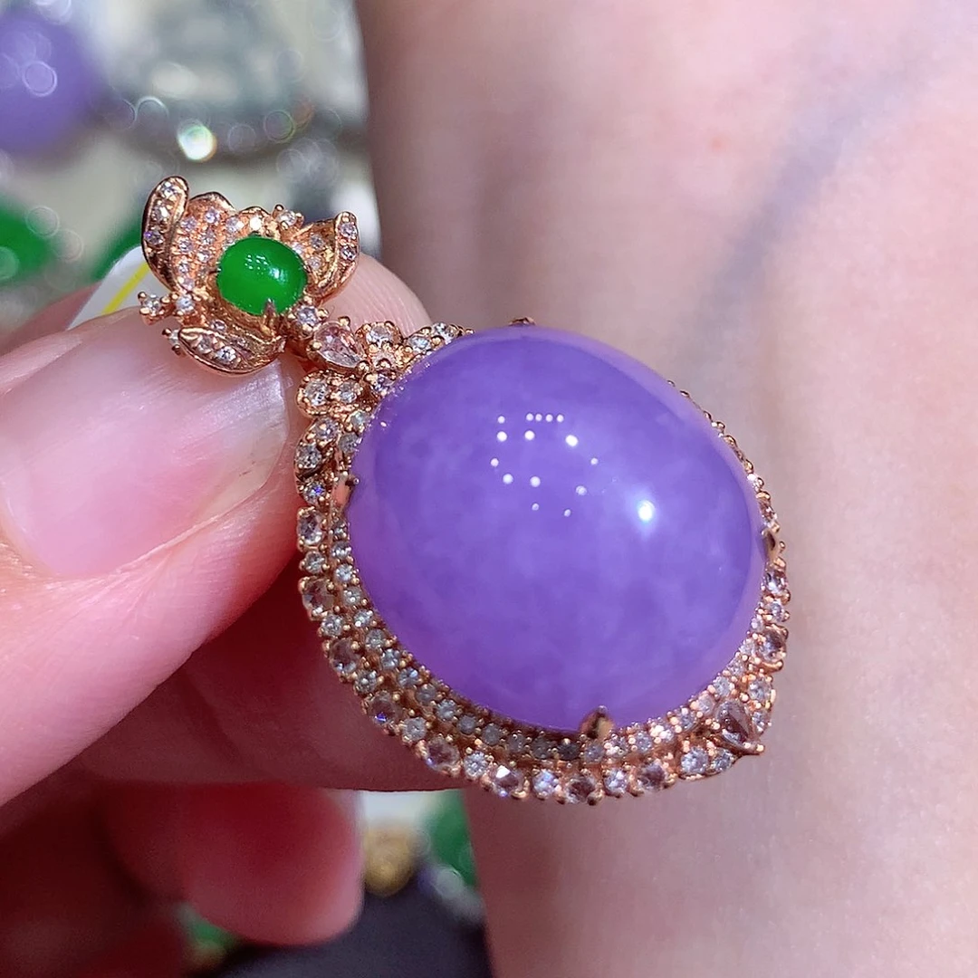 吊坠(不含链)18K金镶嵌翡翠