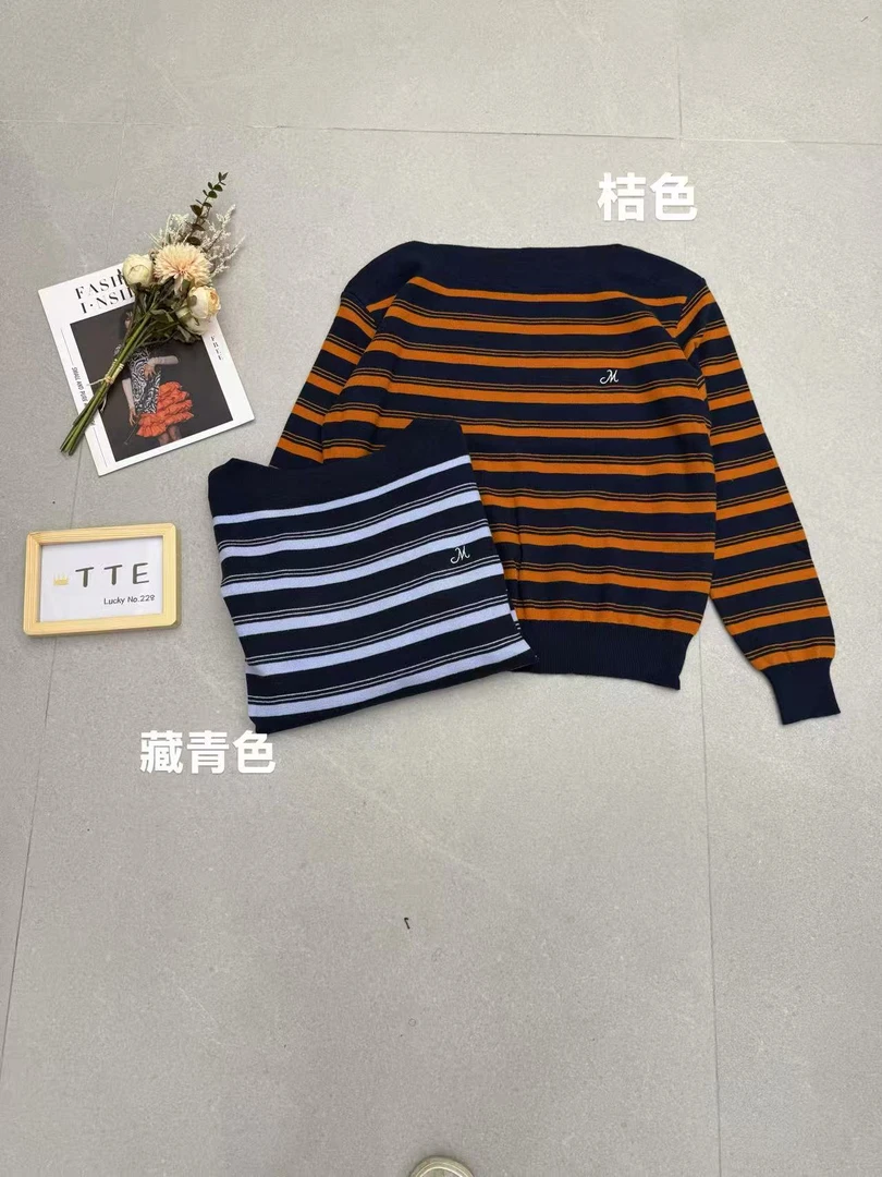 【TTE严选】2025秋装一字肩条纹针织上衣（1018-05）