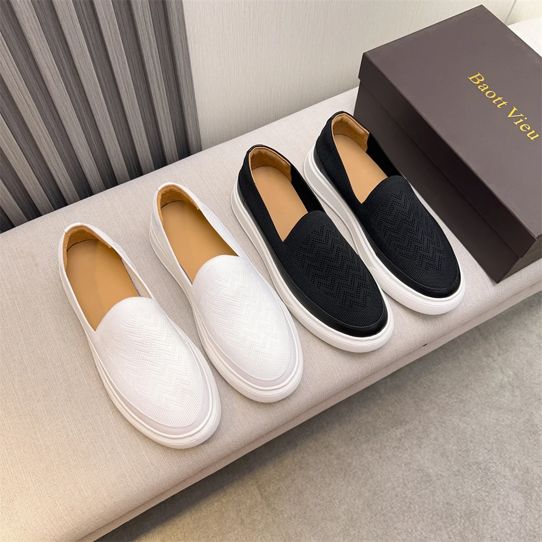 Baott Vieu夏季透气轻便男士乐福鞋厚底时尚百搭一脚蹬增高休闲鞋