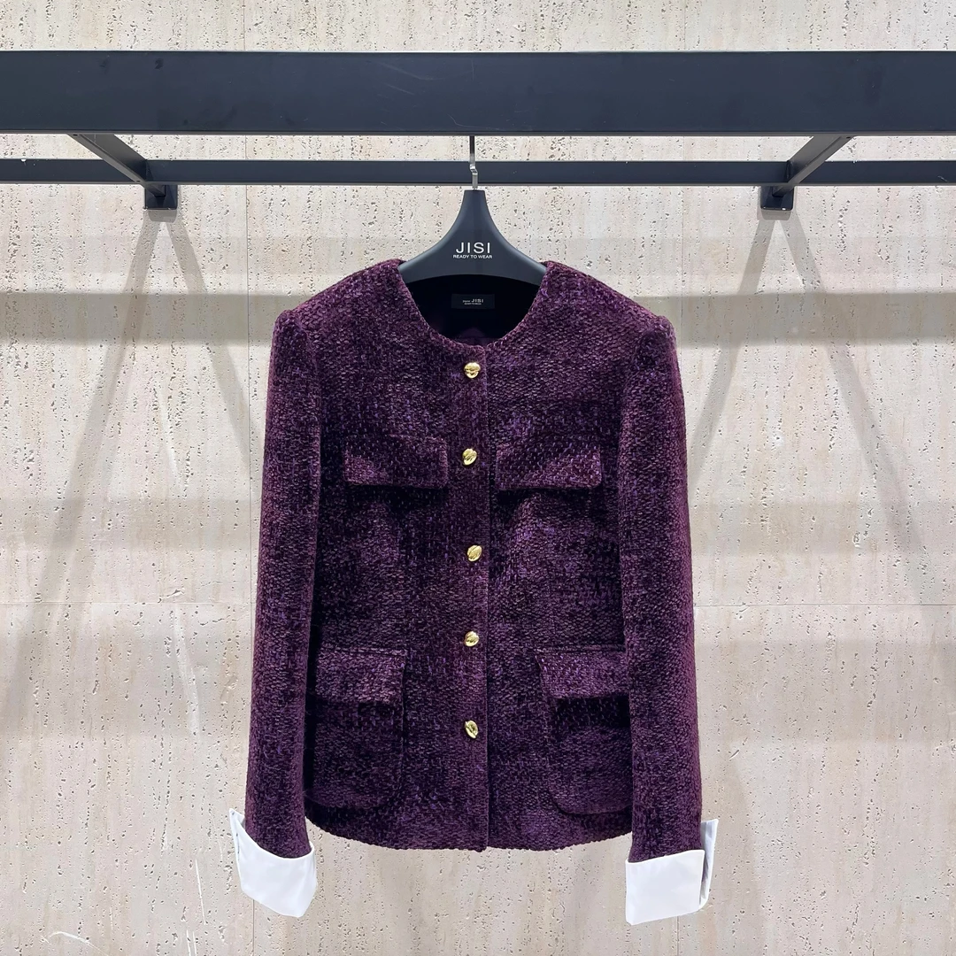 JISI 紫葡萄圆领拼接袖口-W24339