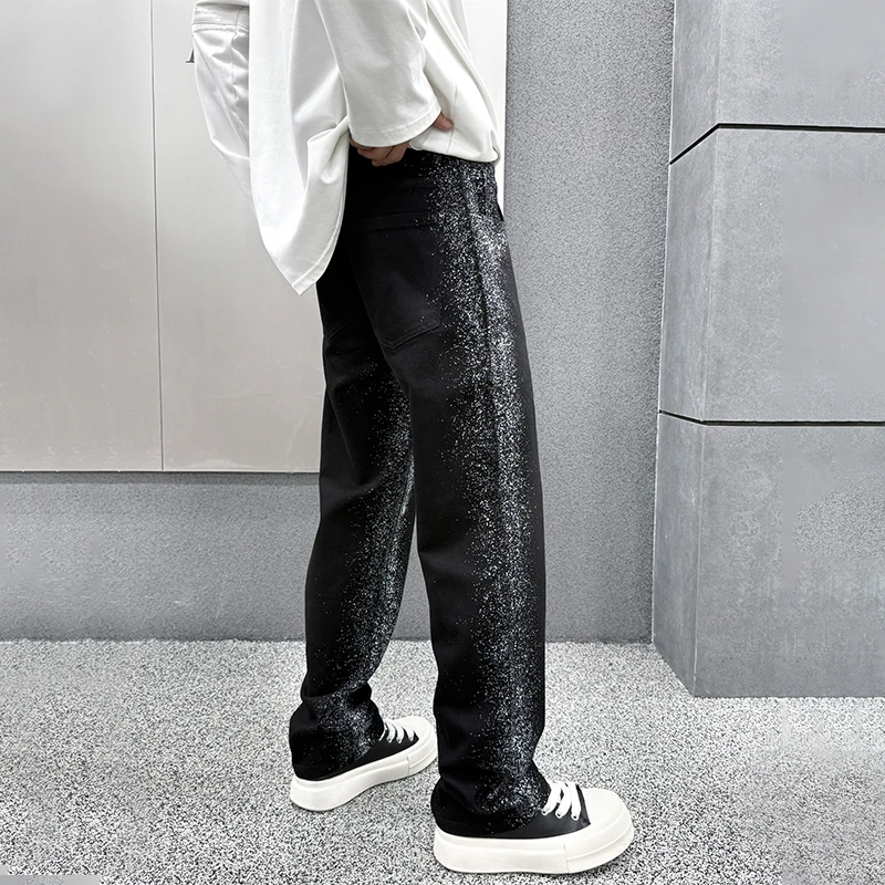 秋冬新款黑色高端印花牛仔裤男士潮牌百搭宽松直筒裤ins休闲长裤