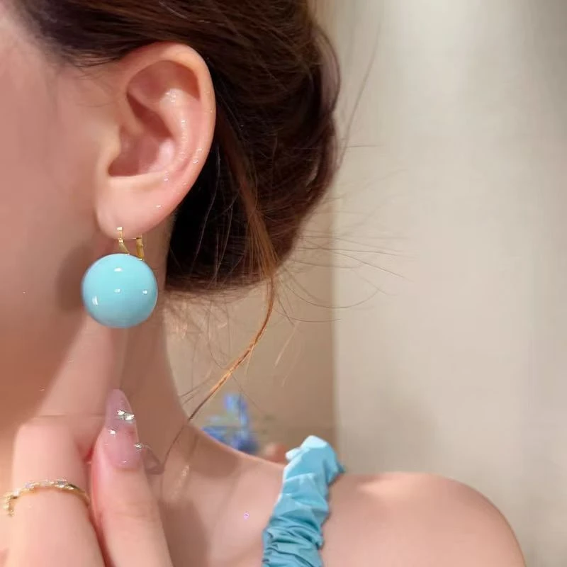 铜合金亚克力耳饰 温柔法式马卡龙糖果立体耳挂 百搭清新圆形耳环