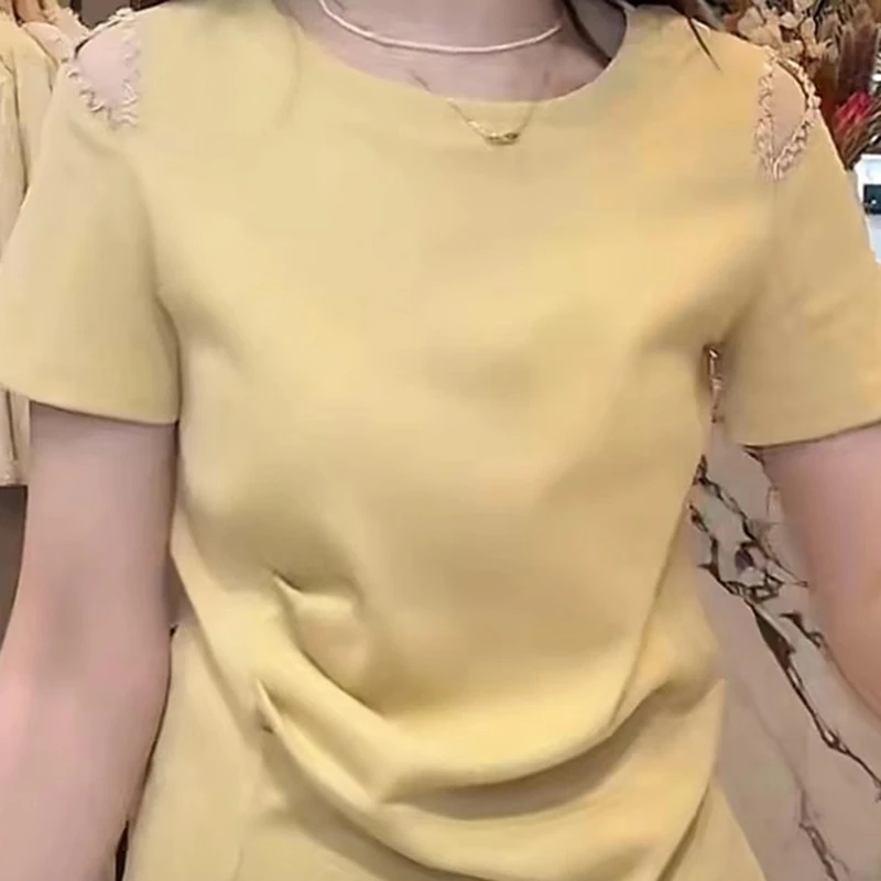 2025夏季新款时尚气质设计款褶皱露肩小众收腰显瘦显身材短袖T恤