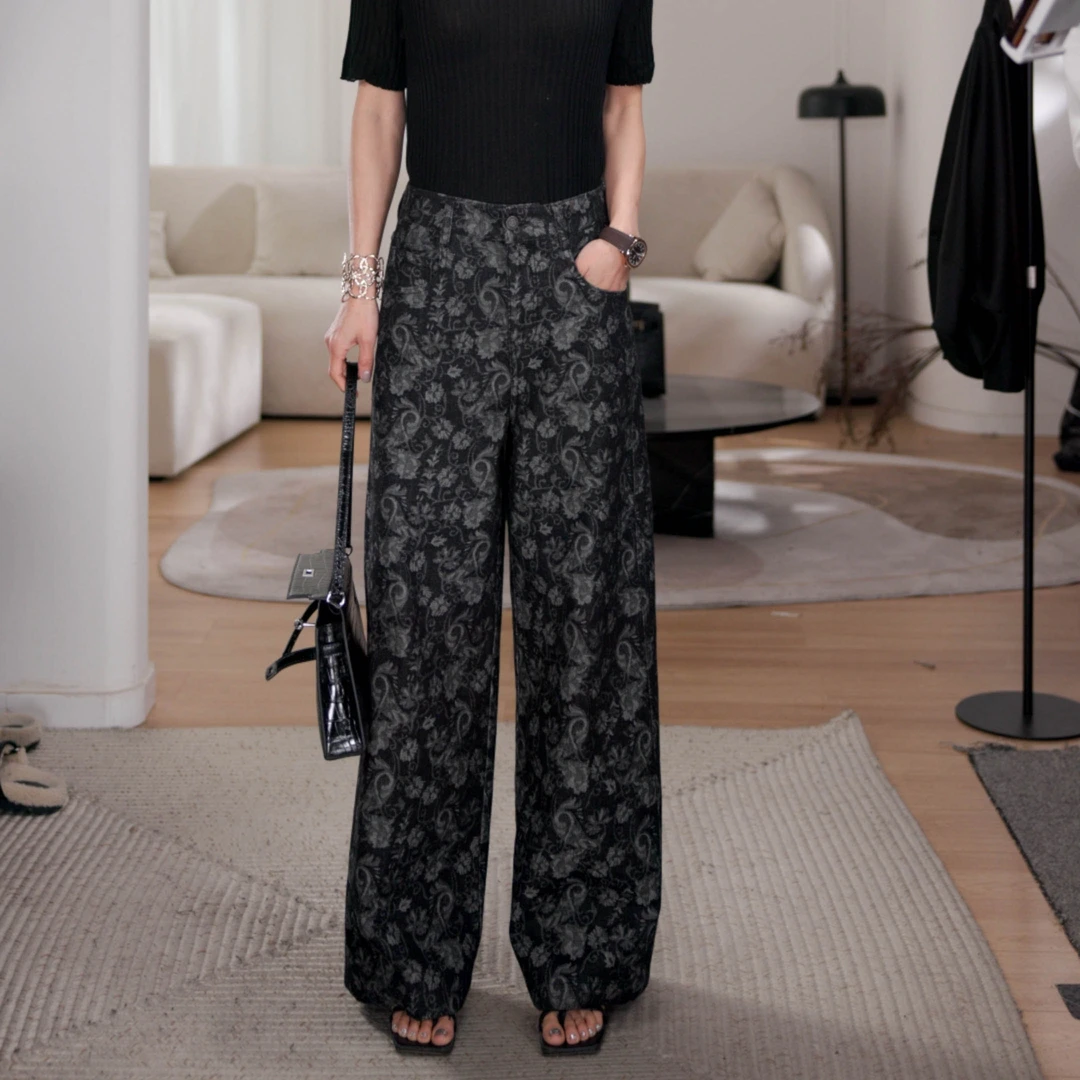 【keke设计款-TR208】新款百搭高级显示定制花纹遮肉女装洗水牛仔裤