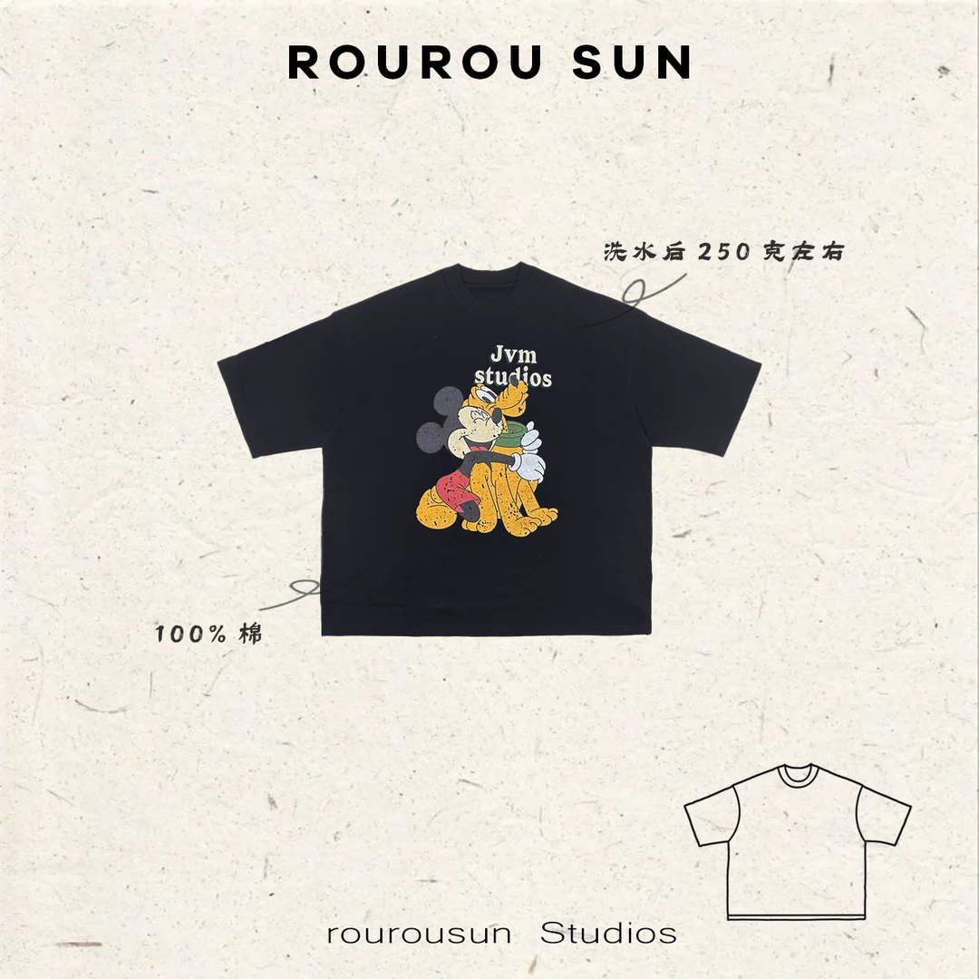 50609冬款女装美式潮流圆领卡通米奇复古可爱短袖T恤