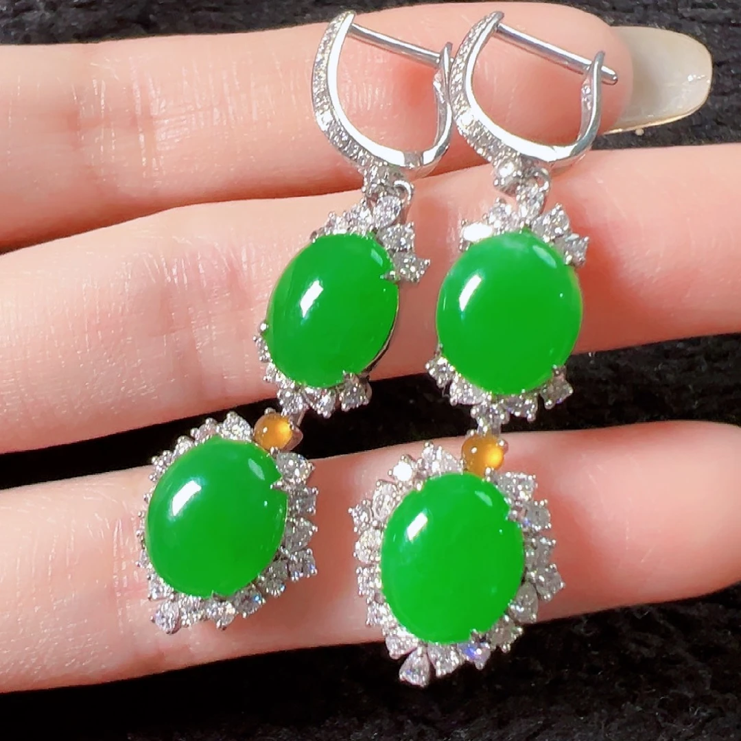 翡翠18K金镶嵌耳饰签收后24小时鉴赏期，过时不退