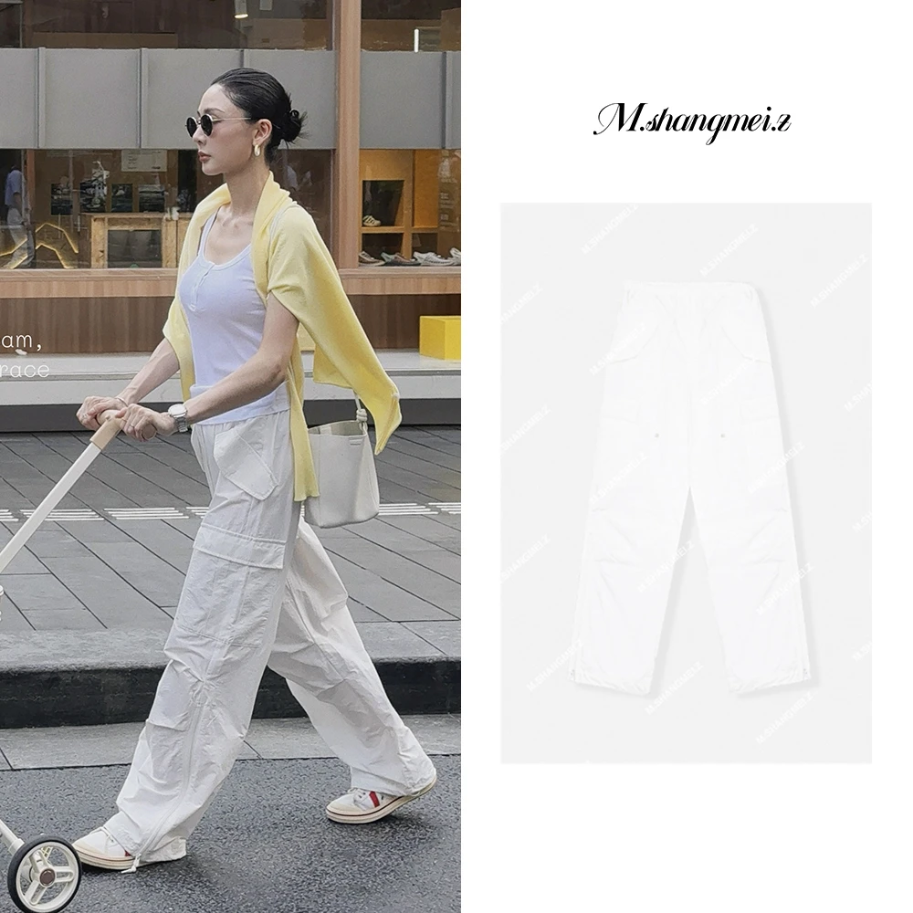 M.SHANGMEI.Z/沐熙【越野裤】美大哥薄款宽松直筒白色工装裤X052518
