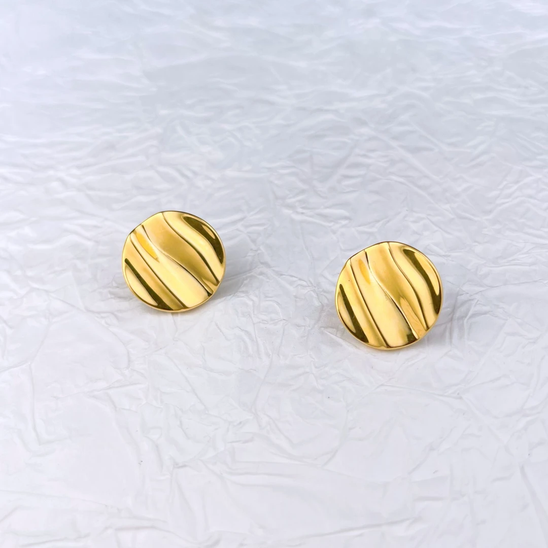 足金9995D硬金时尚波浪圆片纽扣耳钉