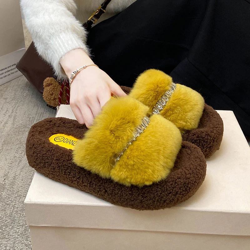 厚底新款毛毛拖鞋女外穿厚底防滑时尚百搭一字拖高级感毛绒棉拖鞋