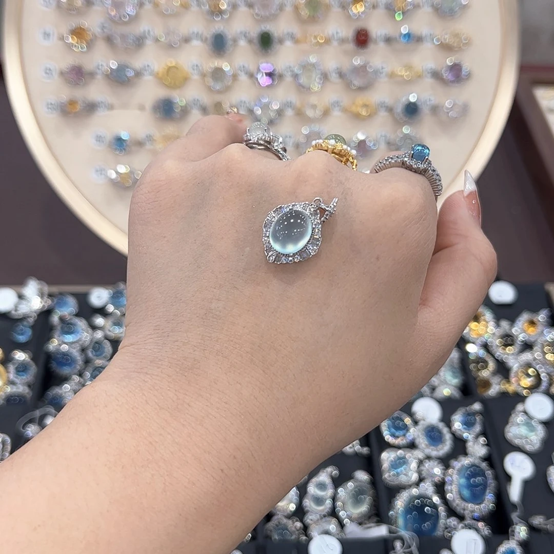 蛇纹石玉银S925镶嵌戒指皎*?