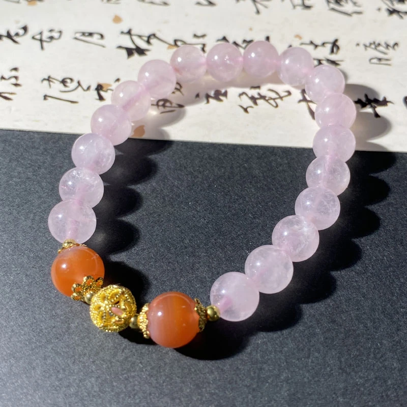 天然粉水晶搭配冰飘南红转运珠多样性发一WL728