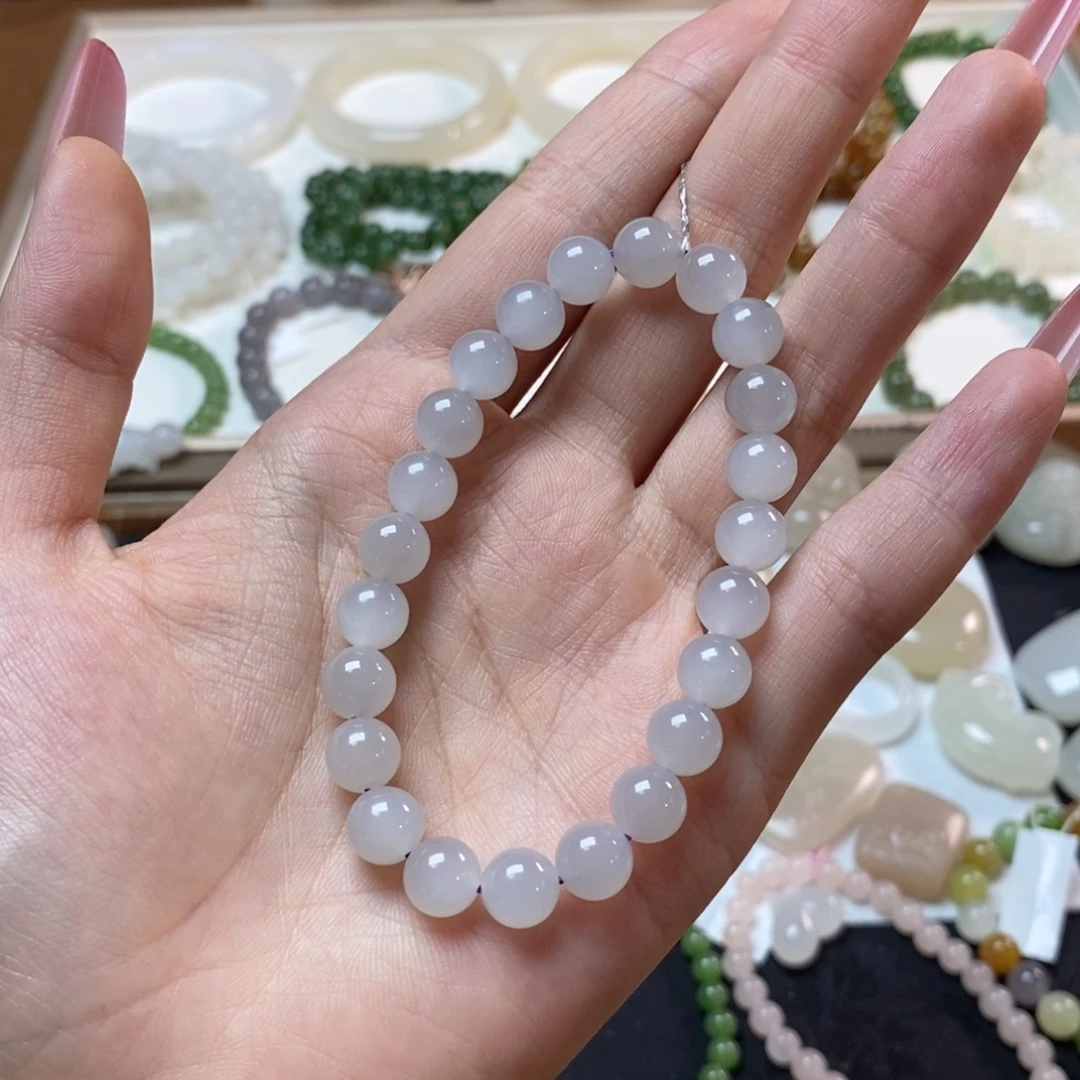 和田玉未镶嵌手串和田玉烟紫卡8