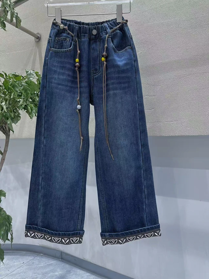 女童牛仔裤冬款一体绒加厚直筒时尚百搭高腰