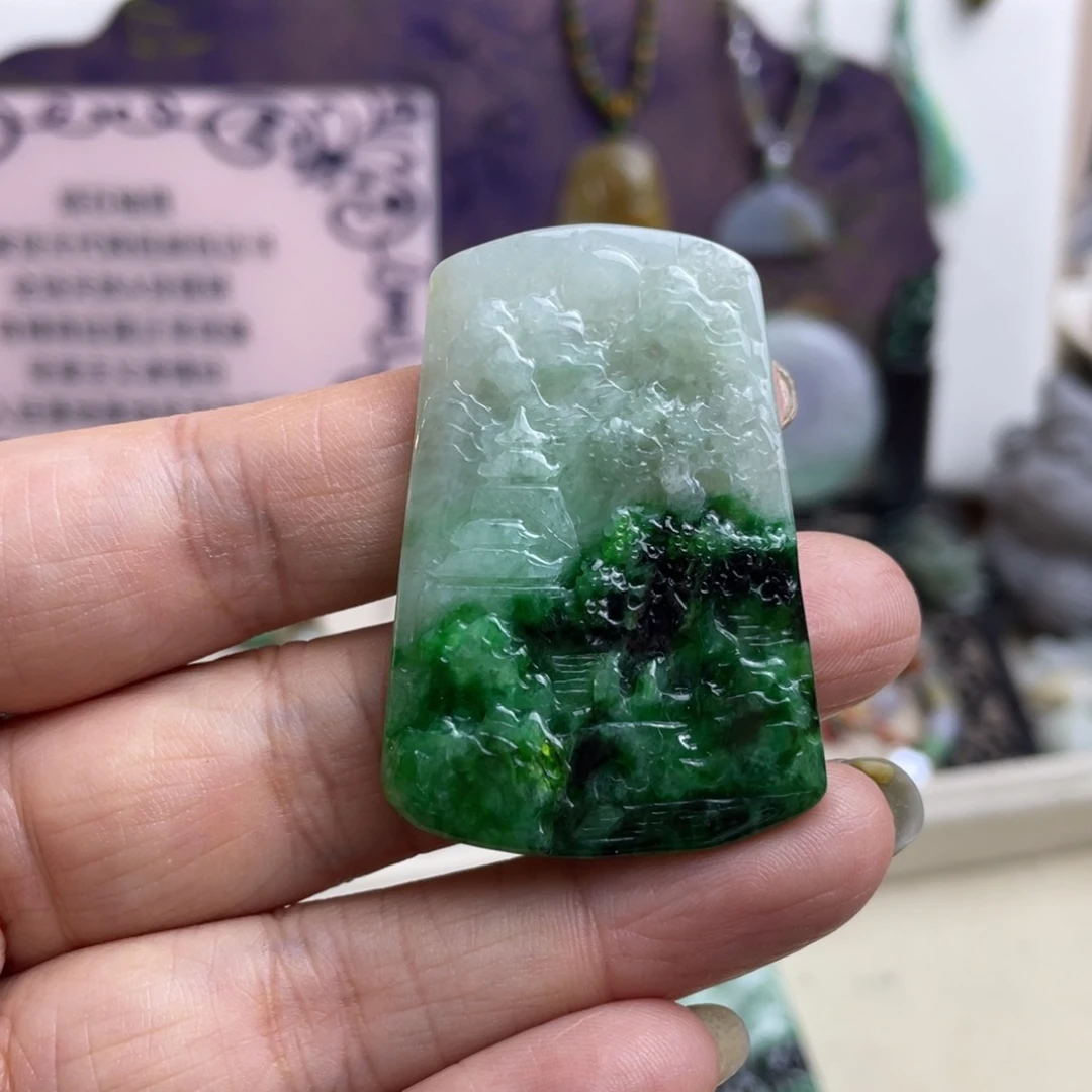 未镶嵌挂件翡翠山水牌