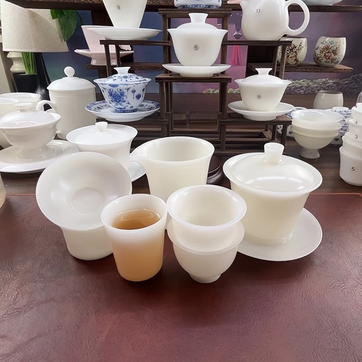 隐唐窑系列/精工璞玉素烧自生釉150盖碗10件套