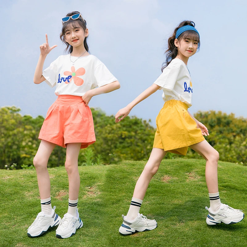 夏季女童套装新款儿童短袖短裤中大童运动两件套女孩时尚宝宝洋气