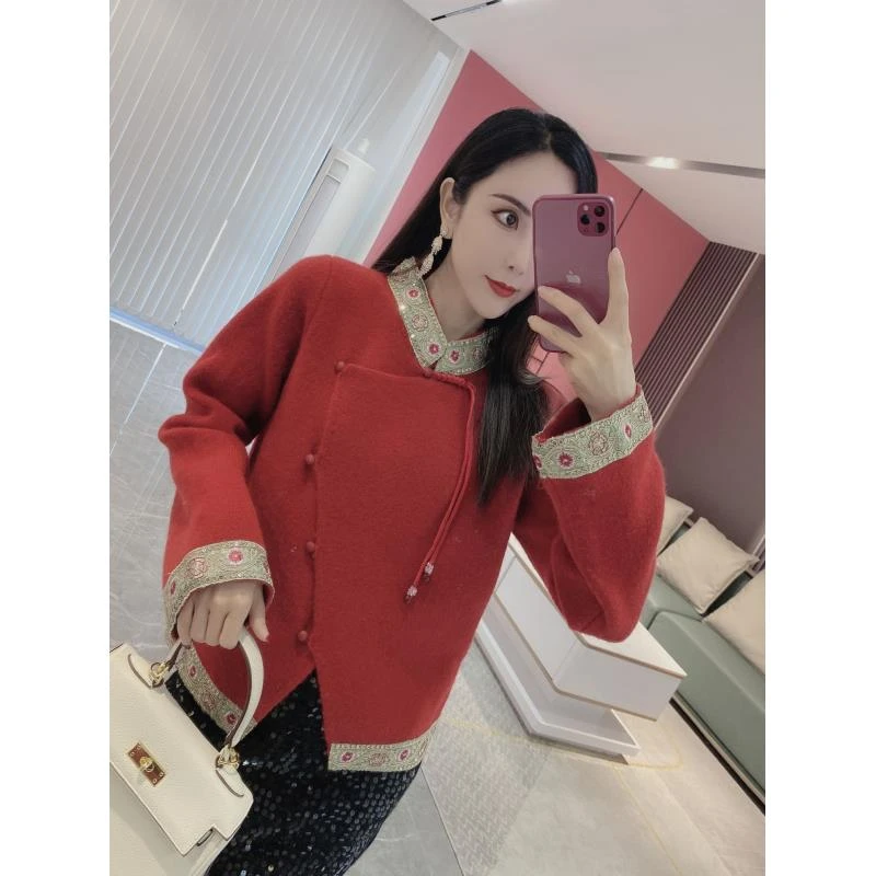 Q【橦颜推荐】国风刺绣边百搭毛衣933161