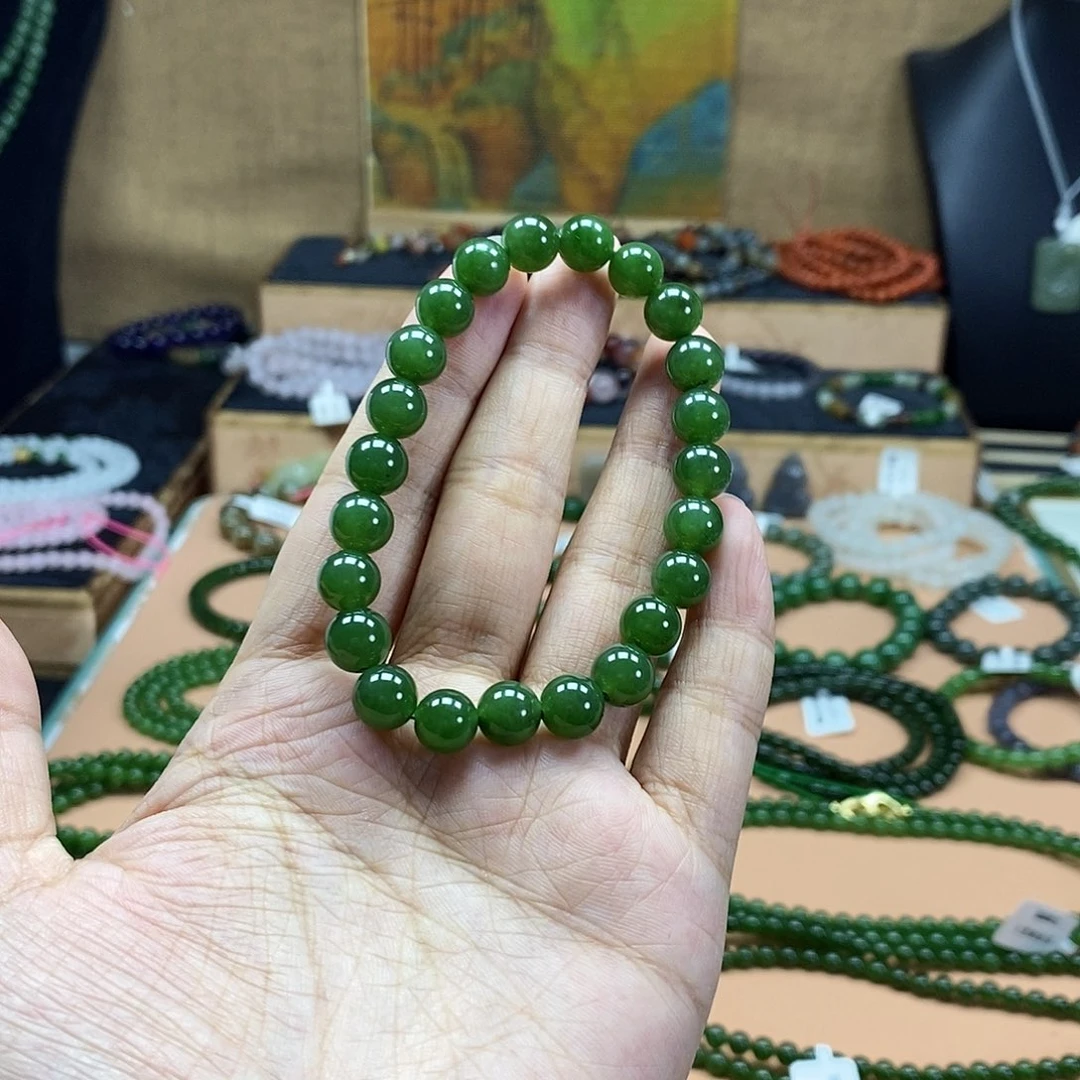 和田玉（碧玉）未镶嵌颈饰8mm菠菜