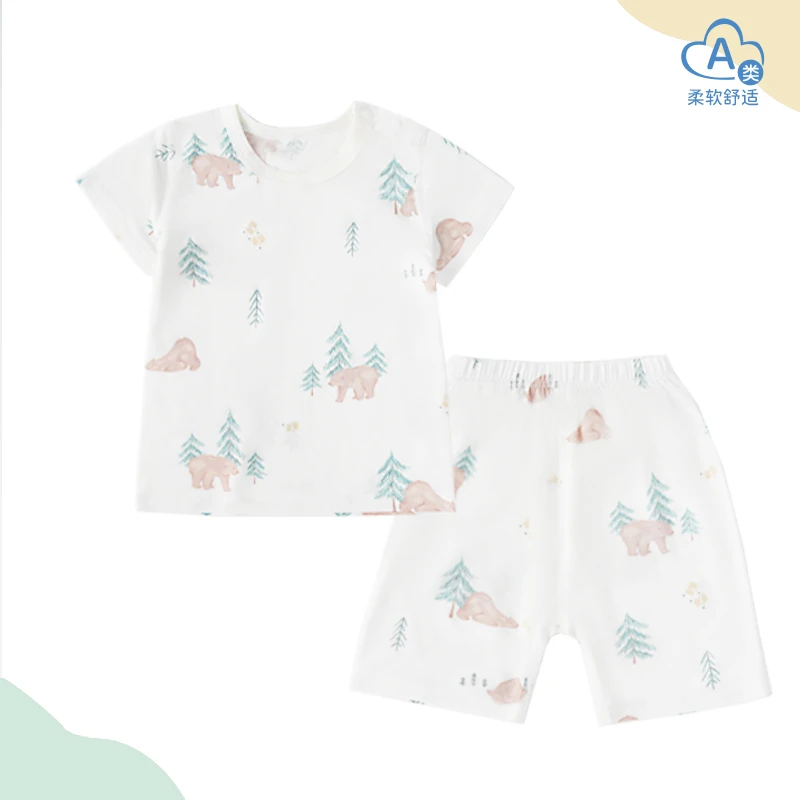 夏季柔软薄款家居服儿童套装舒适男女宝宝空调服莫代尔短袖短裤