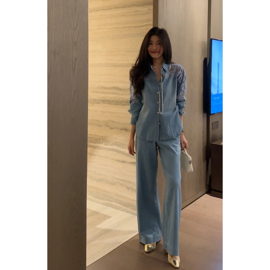 【N·COU】25春新款【浪漫丹宁】设计感镂空绣花牛仔套装DY77816