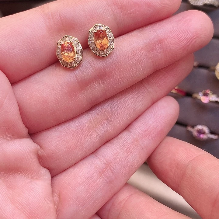 石榴石（芬达石）耳饰银S925镶嵌