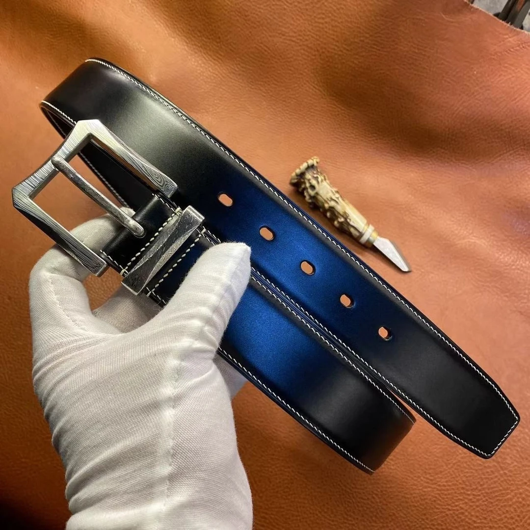 手工瑞粉大马针扣+马缰双面男士经典商务休闲时尚真皮腰带