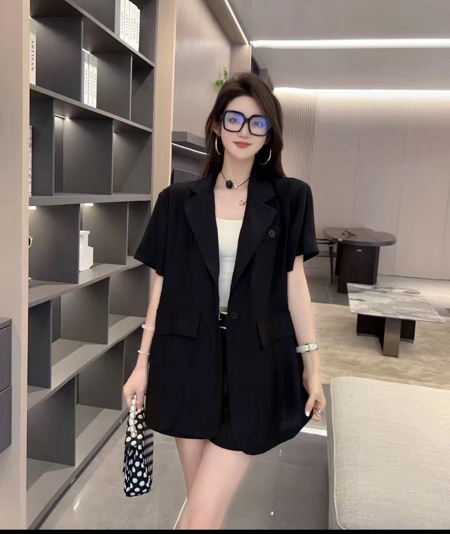 奇奇家潮派大码夏季新款宽松韩版时尚设计感半袖西服外套