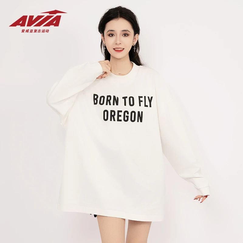 AVIA爱威亚新款运动休闲外套运动卫衣复古圆领套头衫百搭时尚长袖