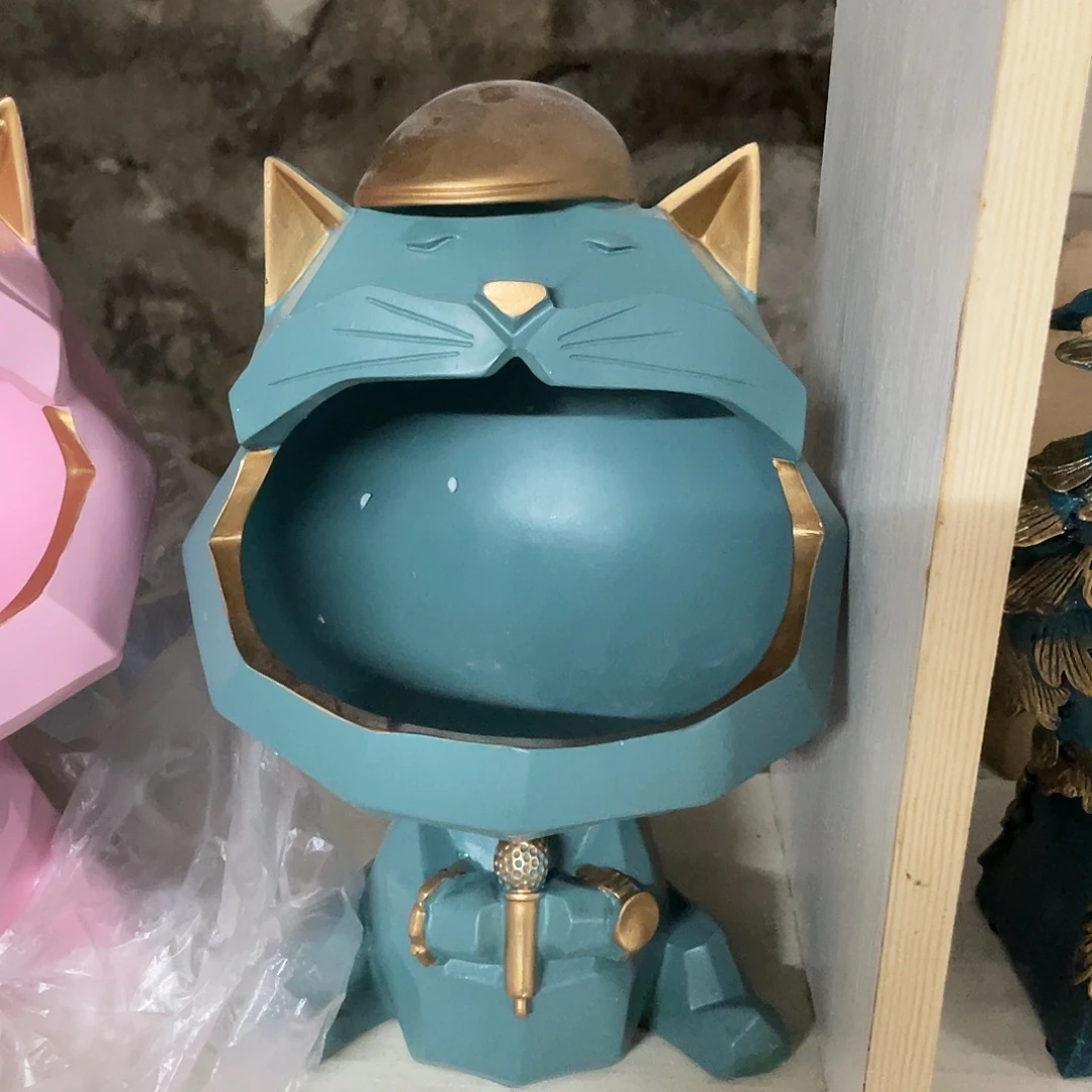 树脂蓝色猫摆件11111