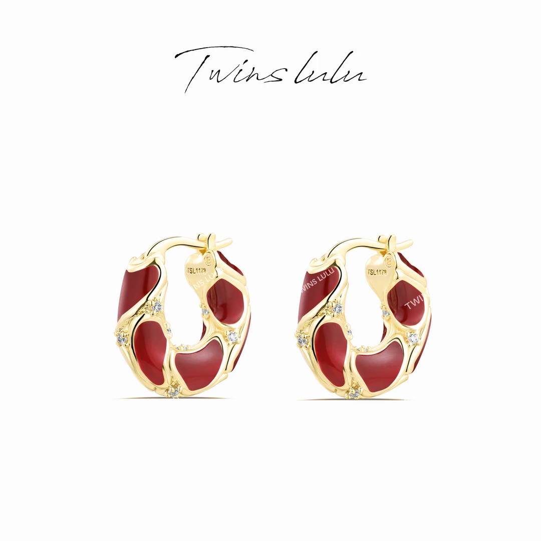 铜合金合成锆石耳饰 TWINS LULU 镀k金 【夏上新】红色耳环TSL1185